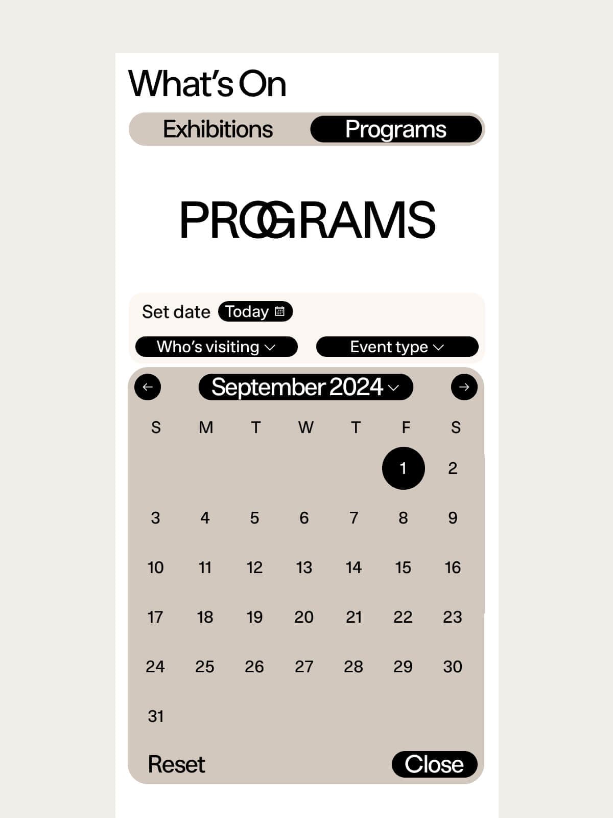 An expanded date picker