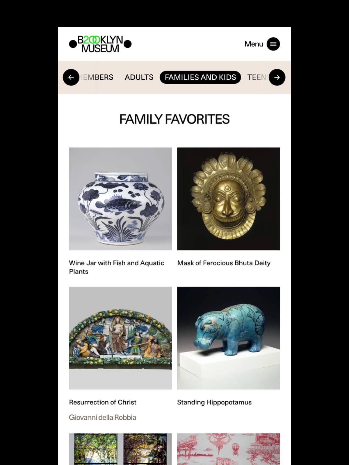 Detail of the families and kids guide page
