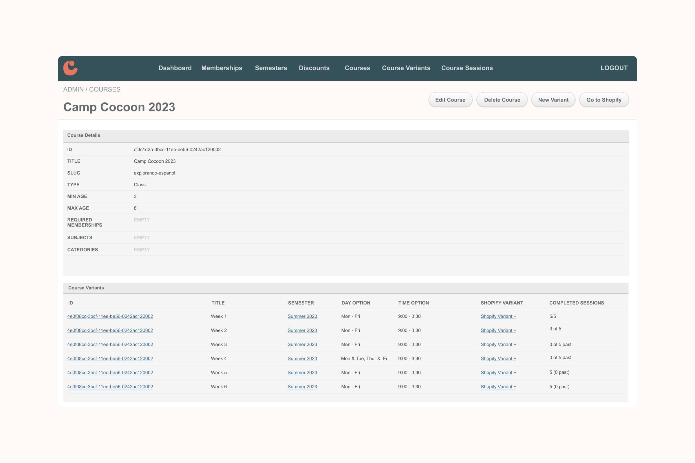 Screenshot of the admin interface