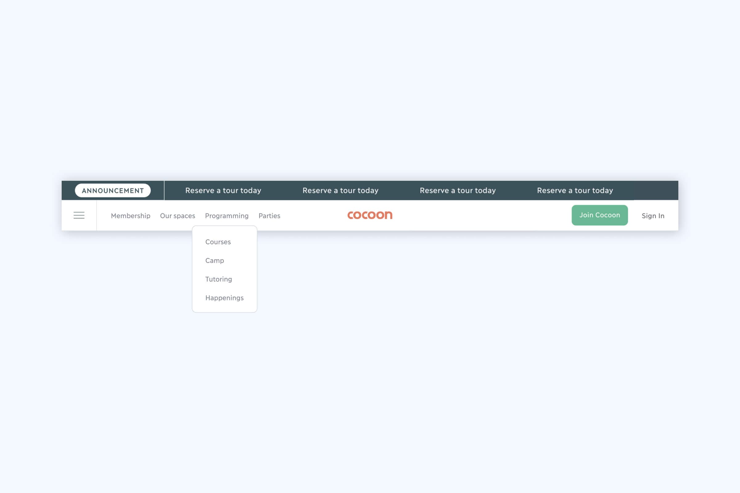 Cocoon's new main navigation