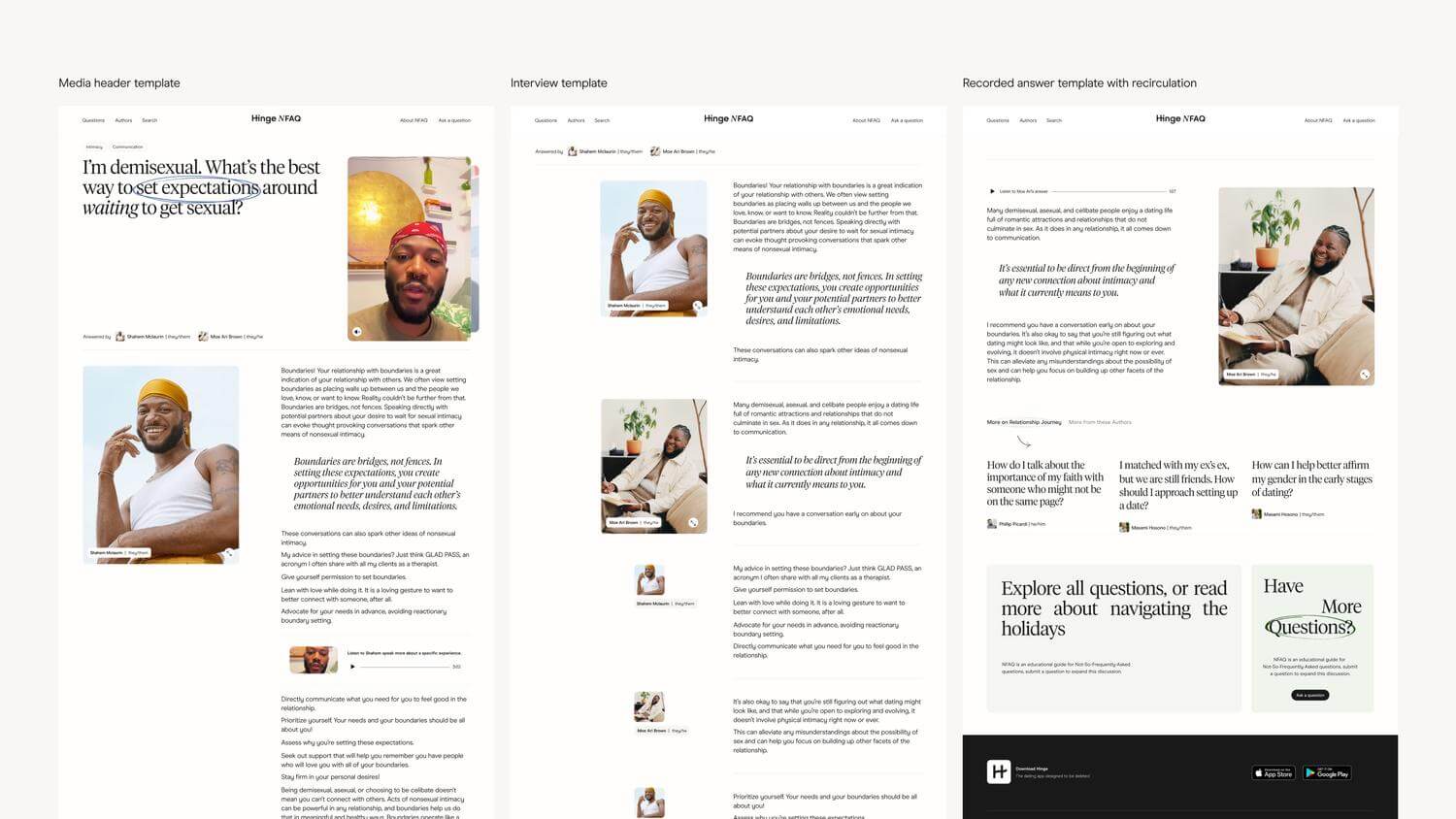 Screenshot of editorial templates