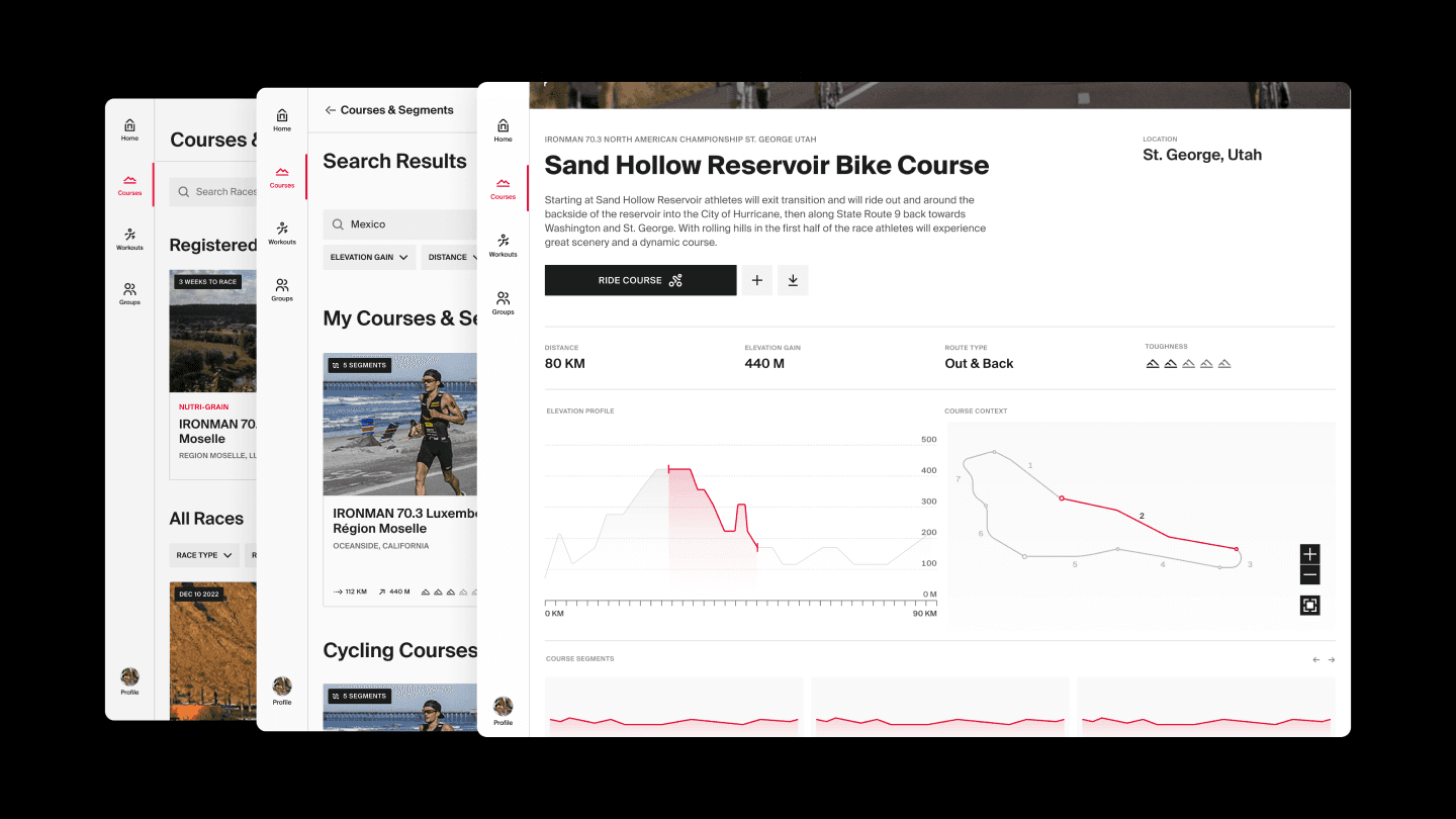 Screenshots of the Ironman One app