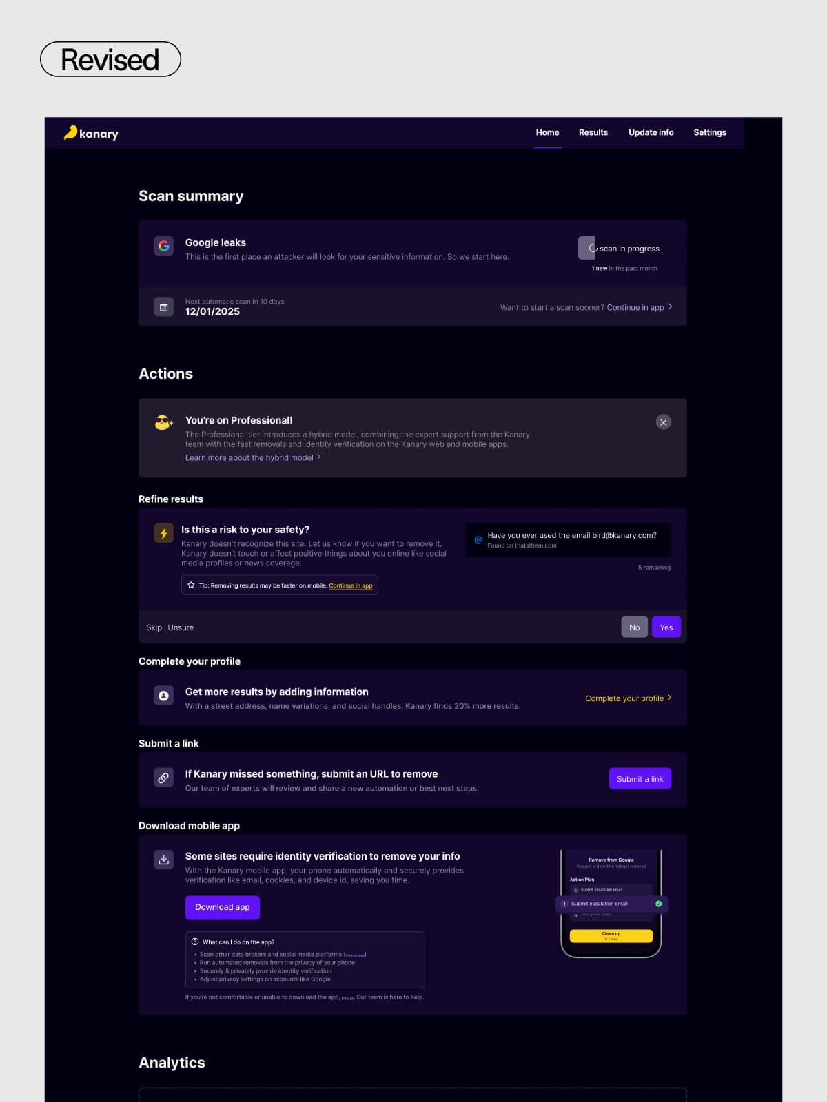 Screenshot of new dashboard