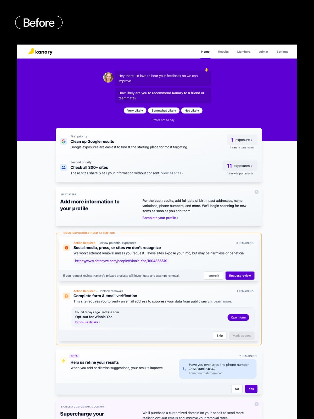 Screenshot of legacy dashboard