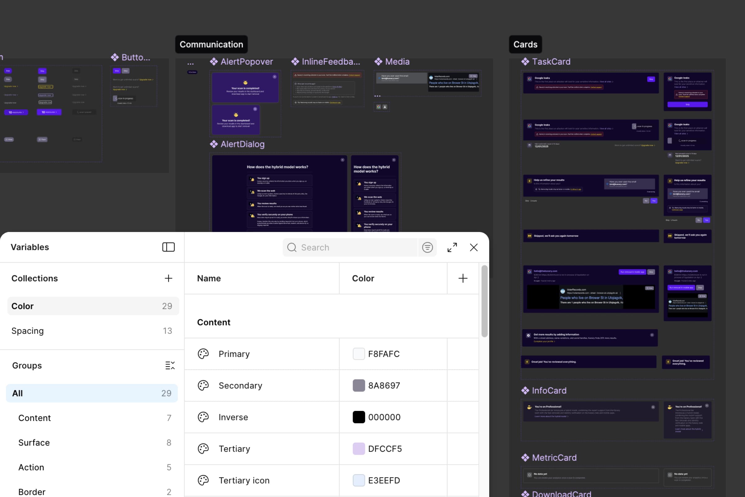 Screenshot of design system