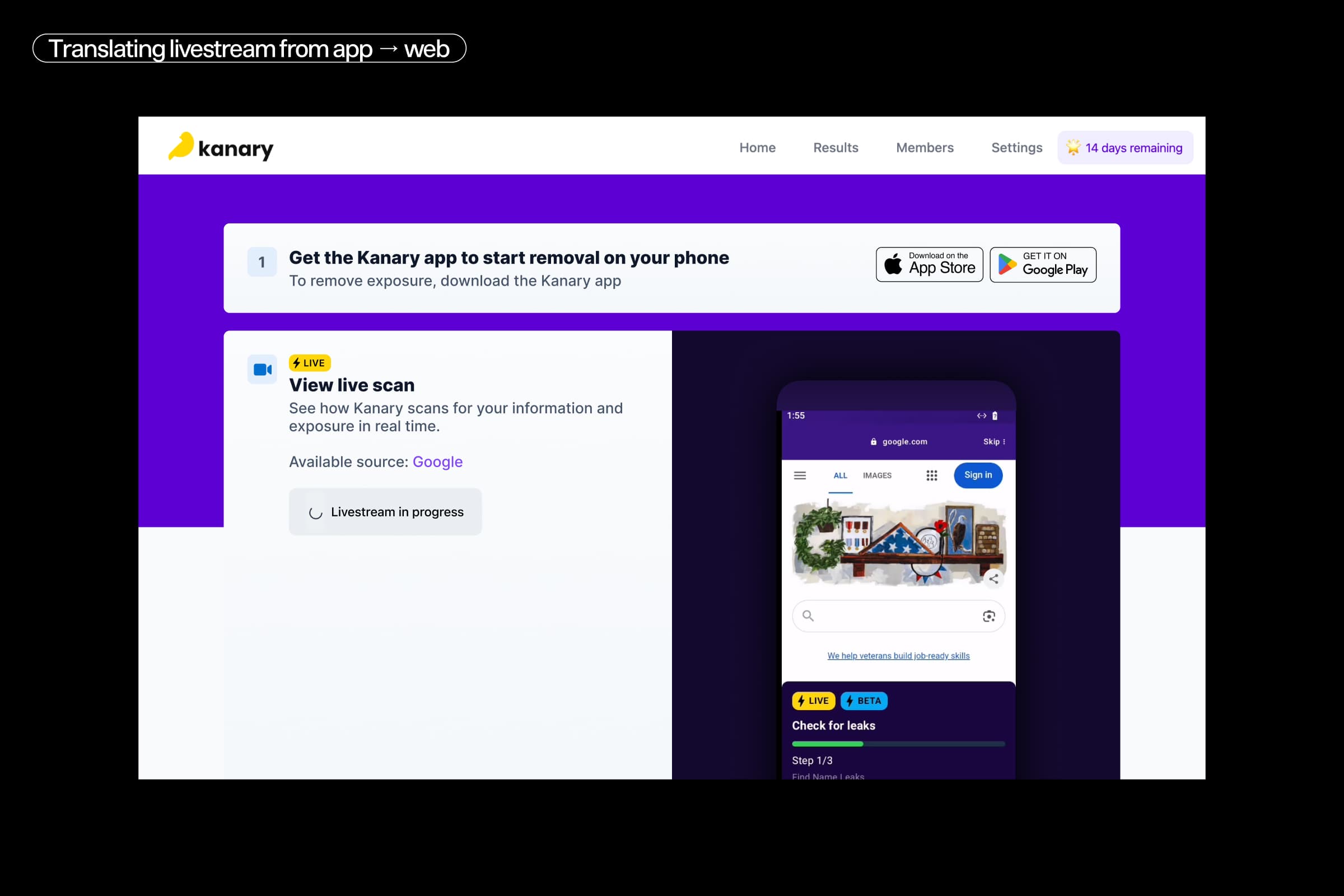 Screenshot of livestream feature exploration