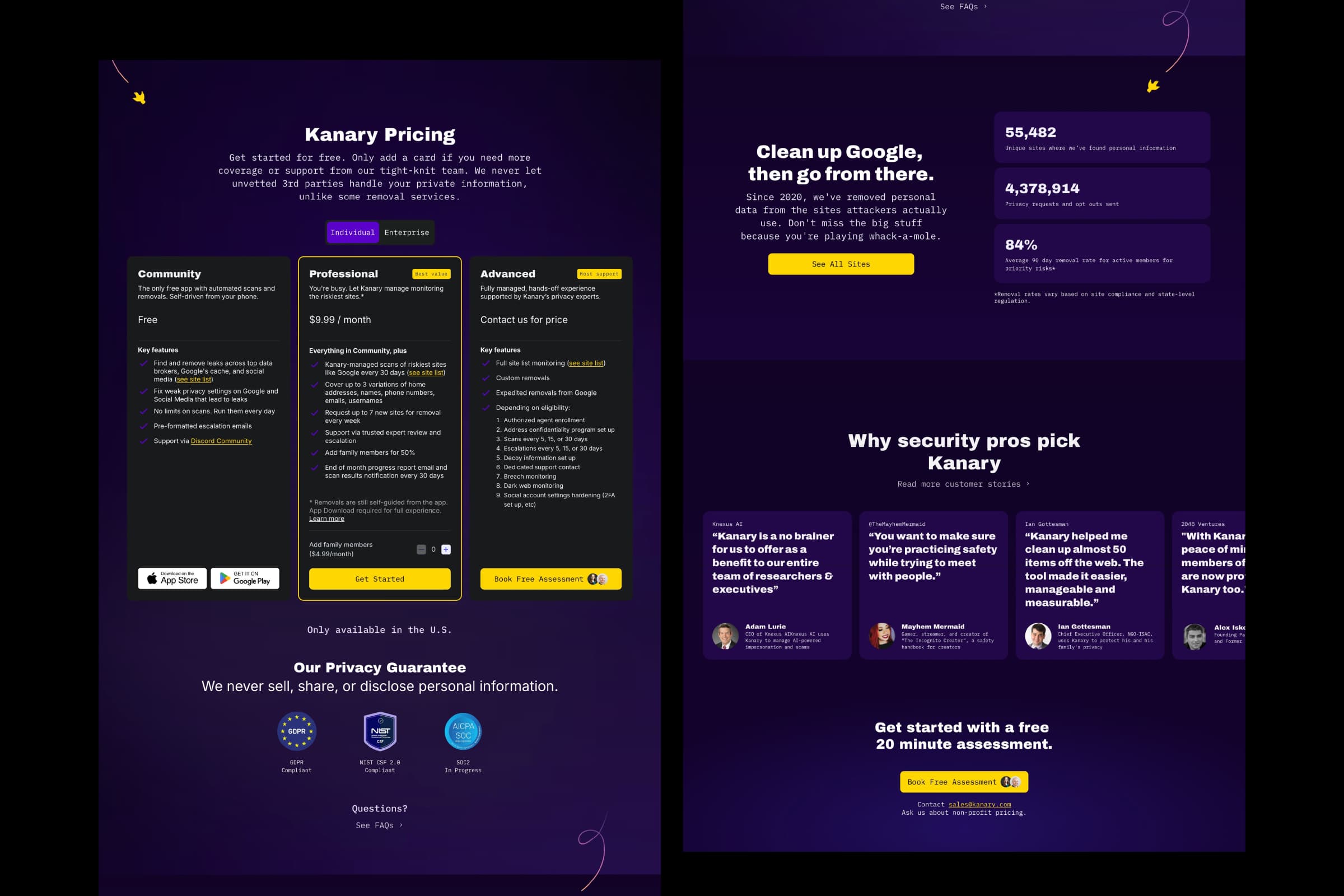 Screenshot of Kanary landing page