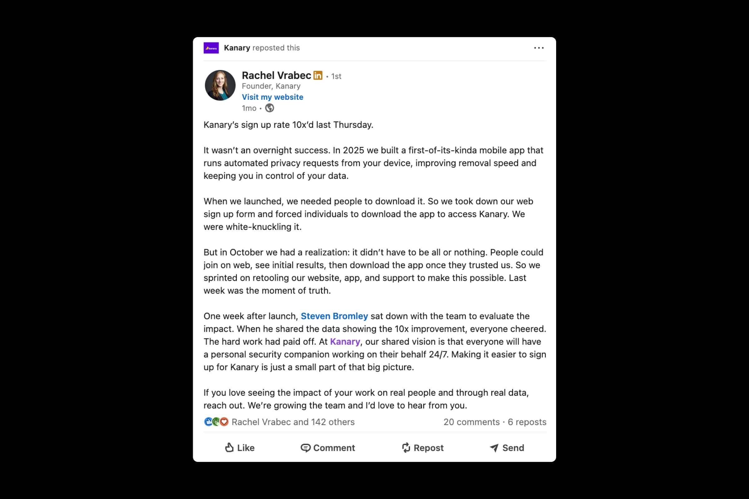 Screenshot of LinkedIn post
