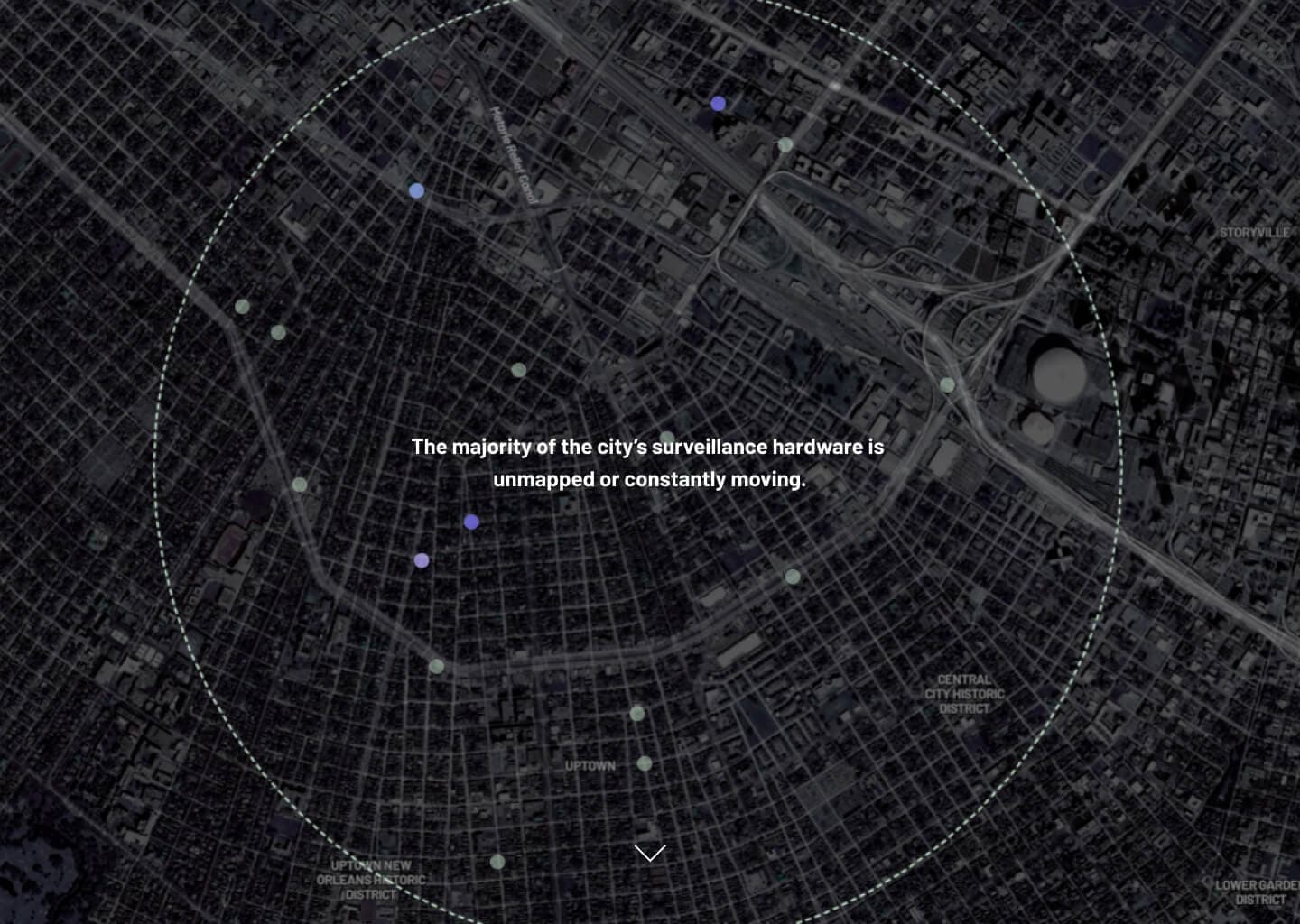 Map visualization showing survelliance hardware in New Orleans moving