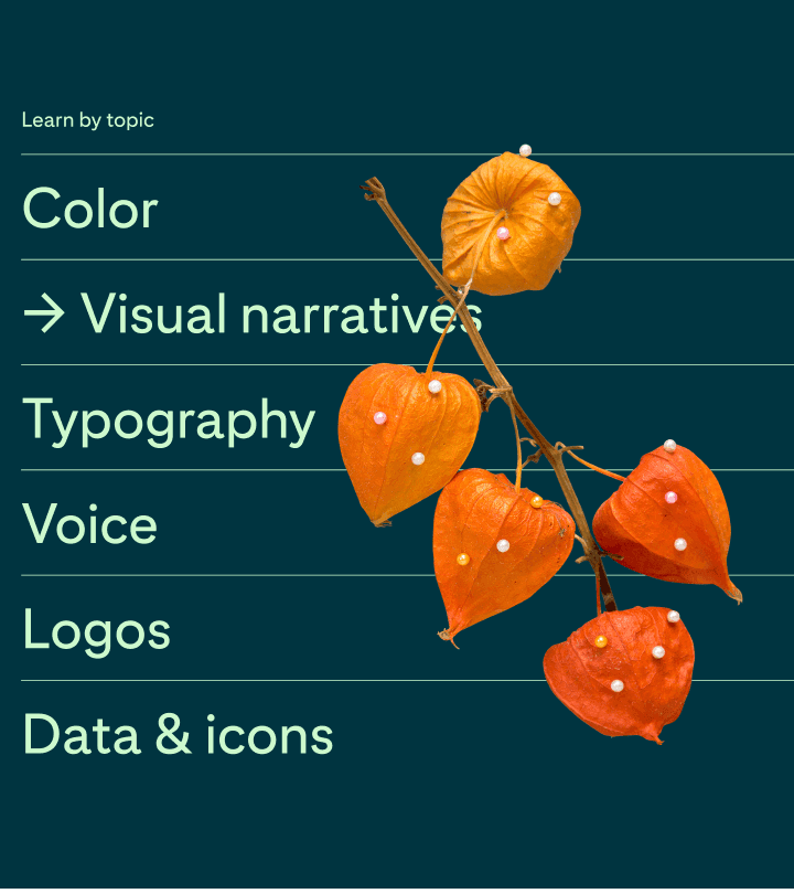 A list of topics overlay with a cutout image of a plant