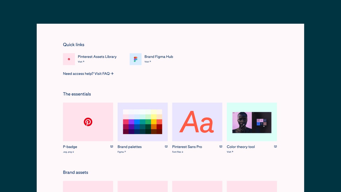 Screenshot of the resource page with brand assets and links