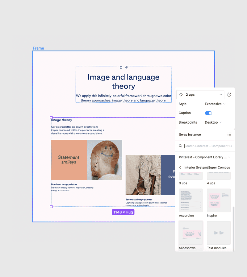 Example showing how one of the editorial components is set up in Figma