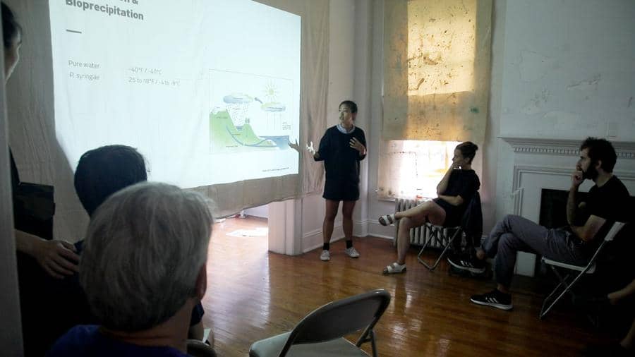 Winnie presenting in front of an audience
