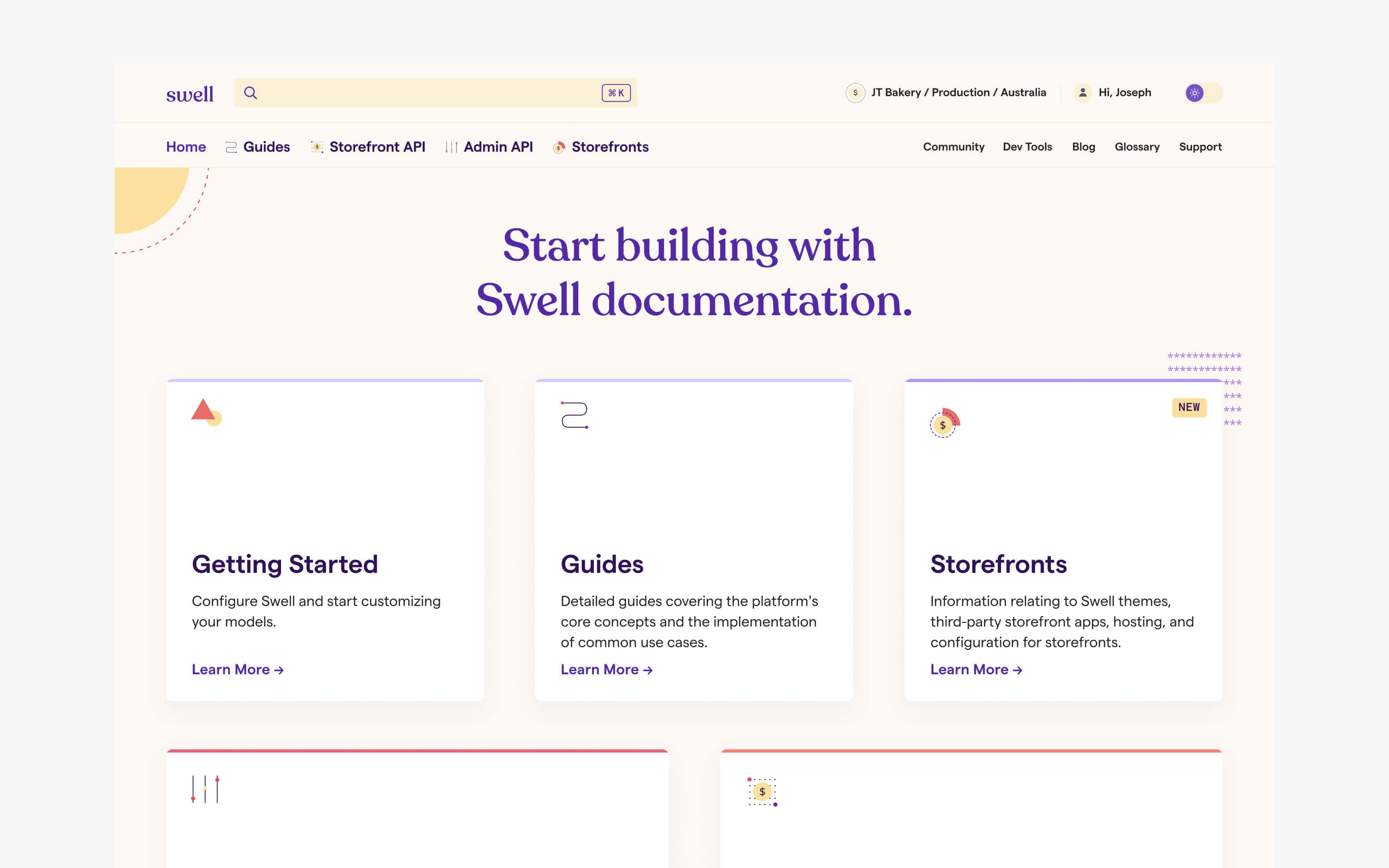 Screenshot of the Swell documentation homepage