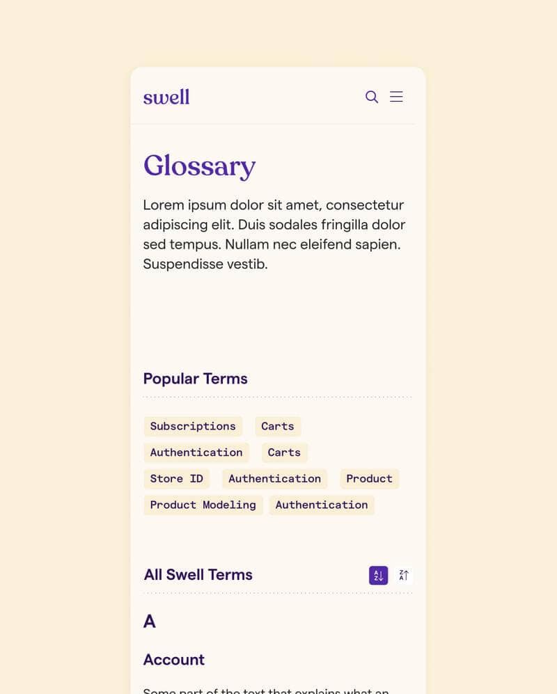 Detail of the glossary page
