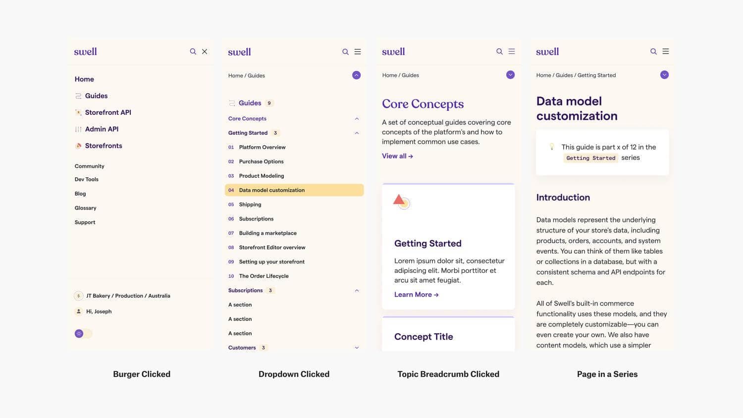 Screenshot of Swell documentation on mobile