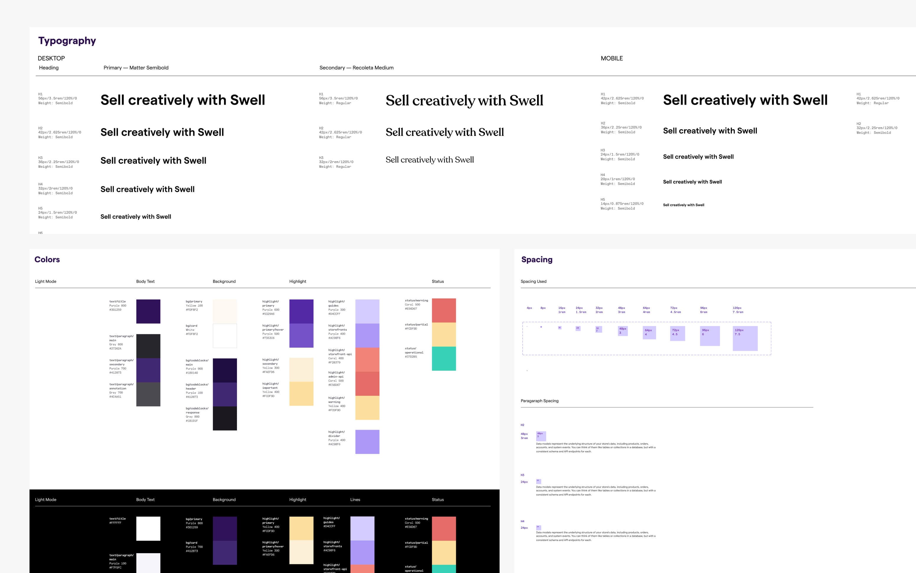 Screenshot of elements of the Swell design system