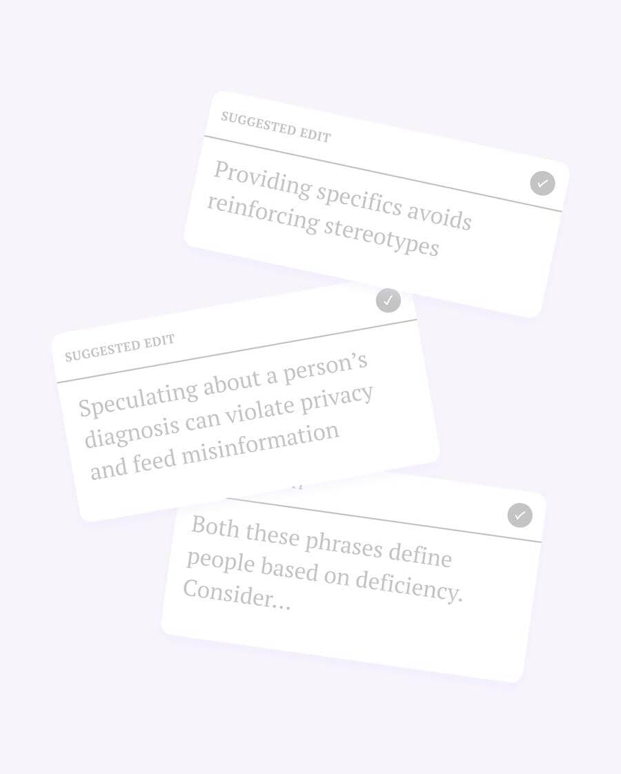 Three edit cards containing suggested edits content