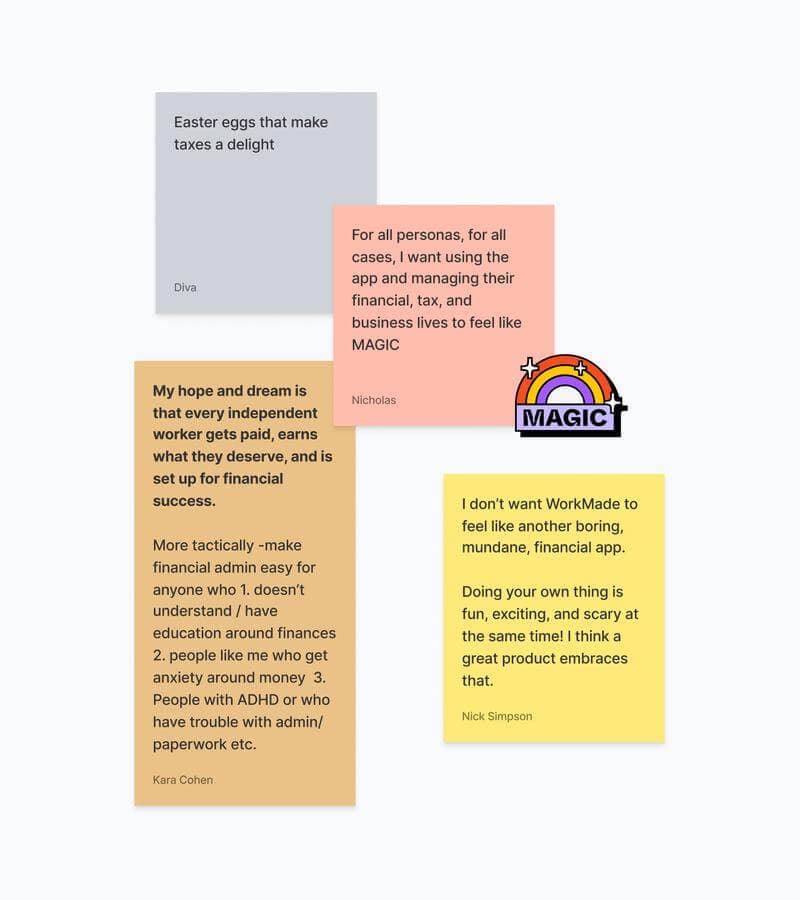 Screenshot of post-it notes from a brainstorm session